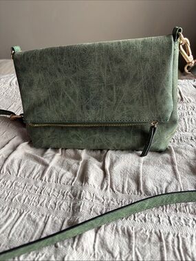 Green Faux-Leather Crossbody Bag with Gold Hardware